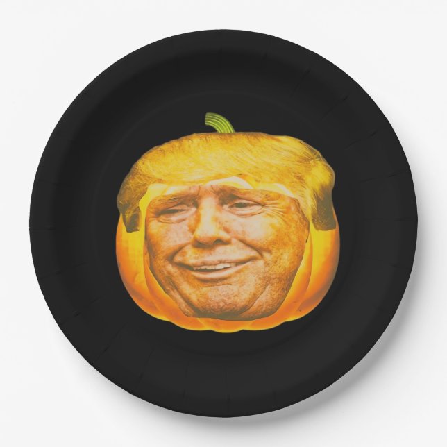 Scary Trumpkin Pumpkin Halloween Party Design Paper Plate (Front)