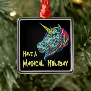 Scary Unicorn Metal Ornament