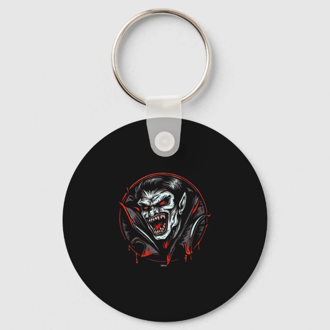 Scary vampire showing sharp teeth ready to bite keychain (Front)