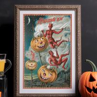 Scary Vintage Halloween Devils and Jack-O-Lanterns