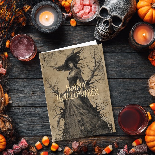 Scary Vintage Salem Witch Gothic Spooky Halloween  Card (Creator Uploaded)