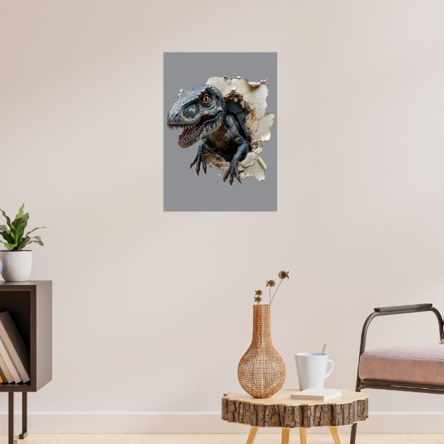 Scary Wall Breakout Dinosaur Raptor Poster Print (Living Room 3)
