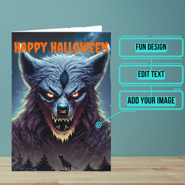 Scary Werewolf Halloween Party Card (Send a special greeting to a friend at Halloween with this fun card.)