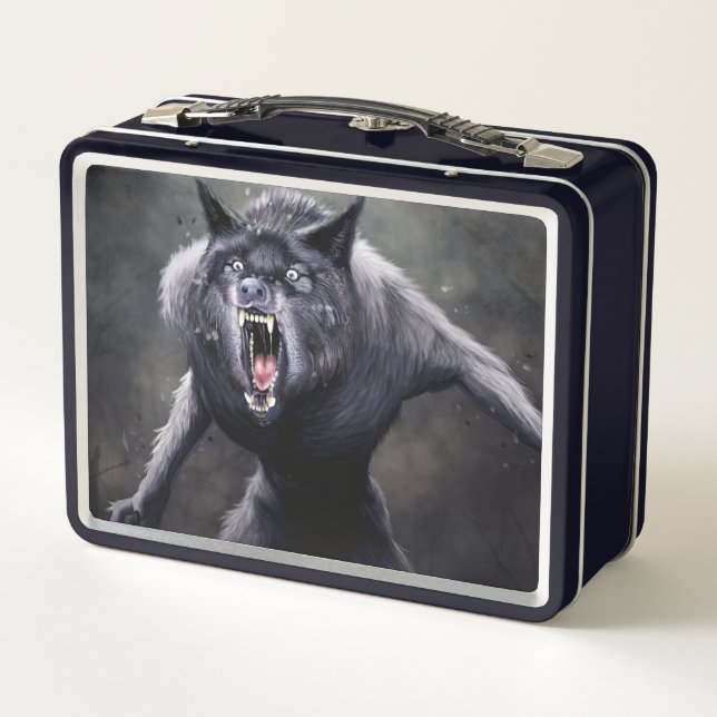 scary werewolf metal lunch box (Back)