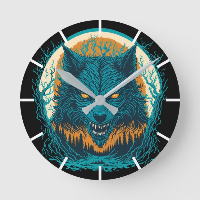 Scary Werewolf Round Clock (Front)