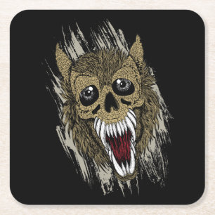Scary Werewolf Square Paper Coaster