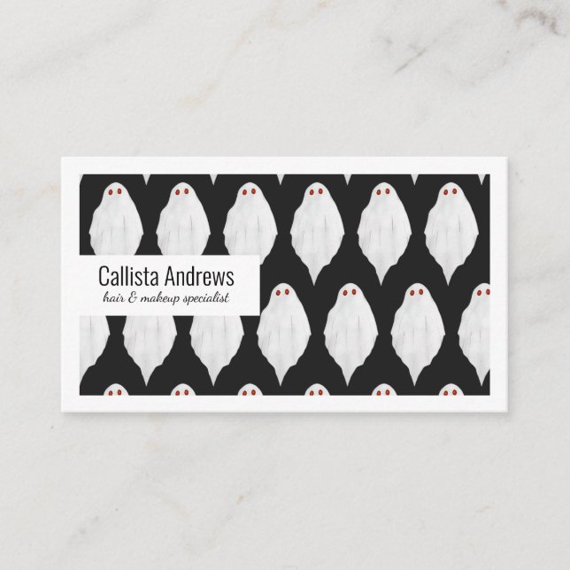 Scary White Halloween Ghosts Watercolor Pattern Business Card (Front)
