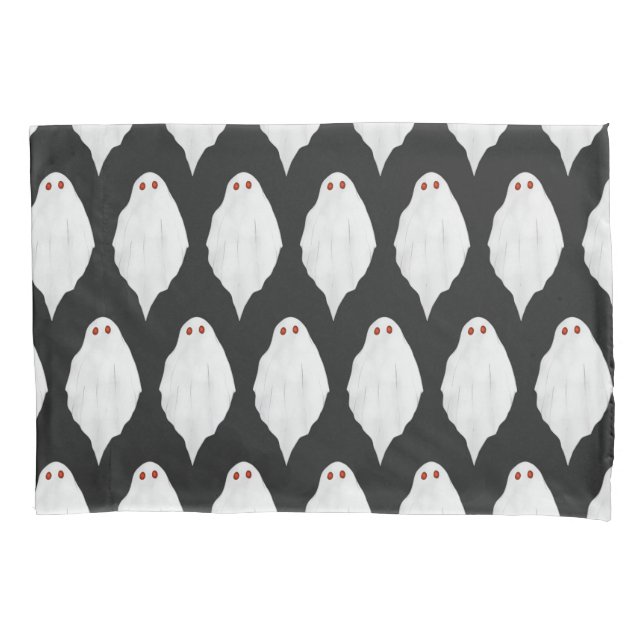 Scary White Halloween Ghosts Watercolor Pattern Pillowcase (Front)
