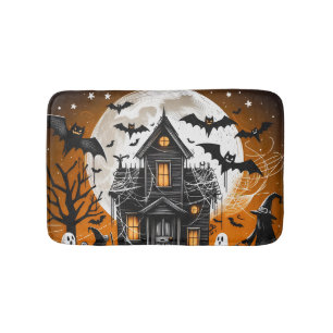 Scary White with Black Spiders Halloween Pumpkin Bath Mat