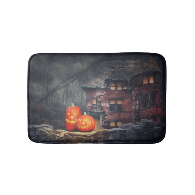 Scary White with Black Spiders Halloween Pumpkin Bath Mat (Front)
