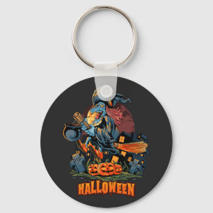 Scary Witch On a Broom   Keychain