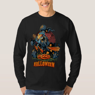 Scary Witch On a Broom Long Sleeve  T-Shirt