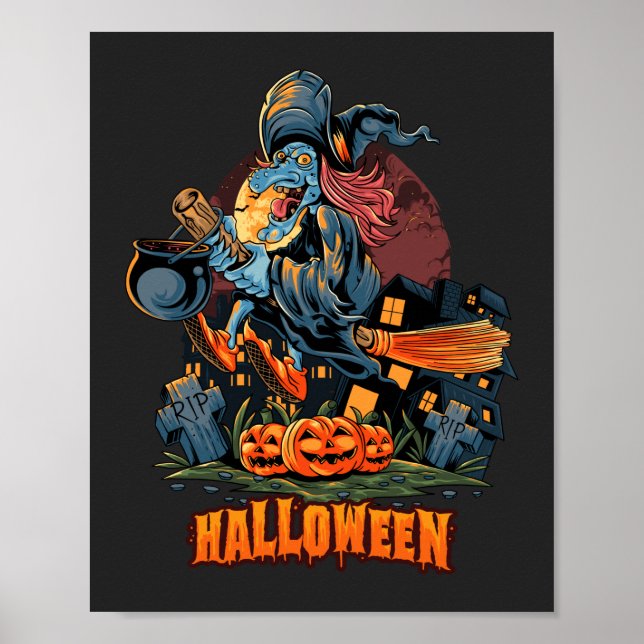Scary Witch On a Broom  Poster  (Front)