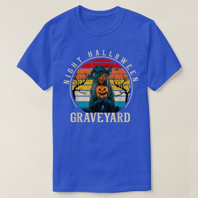 Scary Witch Pumpkin Night halloween graveyard Vint T-Shirt (Design Front)