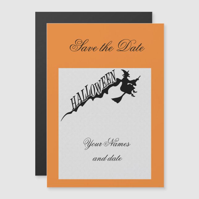 Scary Witch Riding Broom Thunder_Cove Halloween Magnetic Invitation (Front/Back)