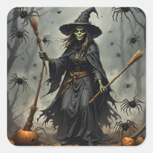 Scary Witch Square Sticker