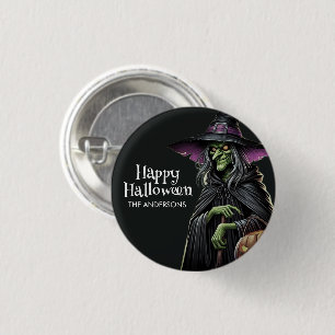 Scary Witch Themed Halloween 1 Inch Round Button
