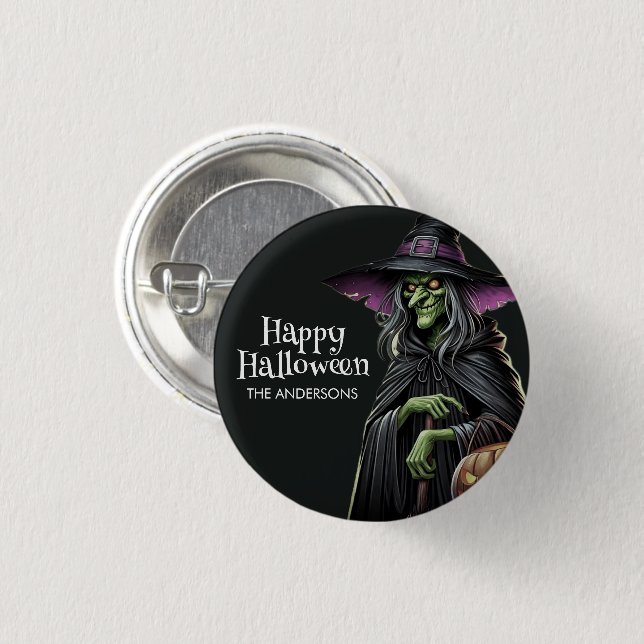 Scary Witch Themed Halloween  1 Inch Round Button (Front & Back)
