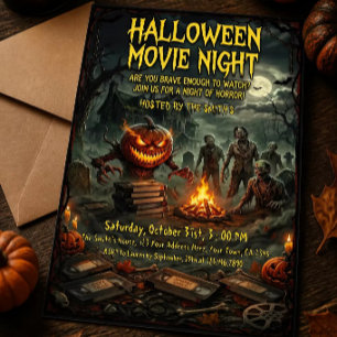 Scary Zombie Halloween Movie Night Invitation