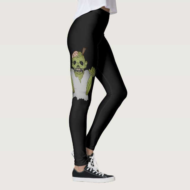 Scary Zombie Illustration For Halloween On Black Leggings (Right)