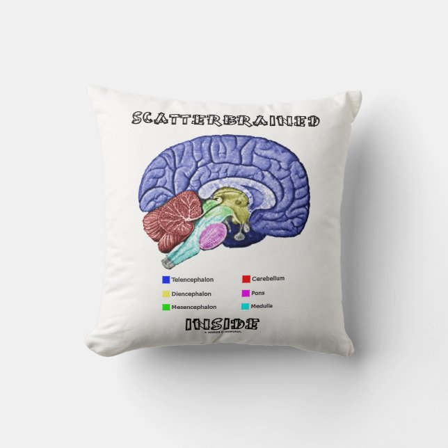 Scatterbrained Inside Brain Geek Humour Throw Pillow (Front)
