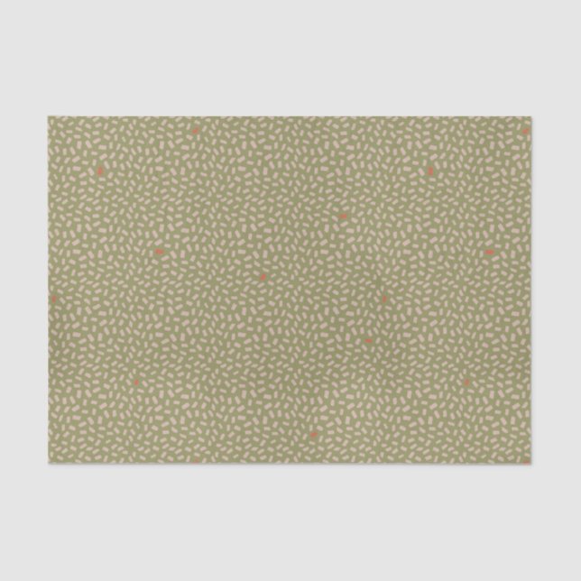 Scattered Abstract Beige Dots on Olive Green Tissue Paper (Front)