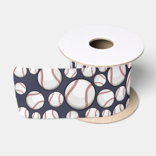 Scattered Baseballs Blue Satin Ribbon