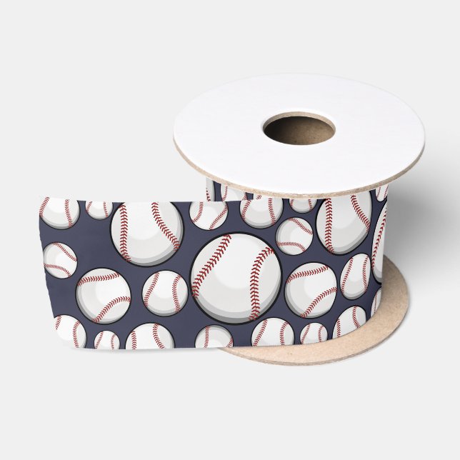 Scattered Baseballs Blue Satin Ribbon (Spool)