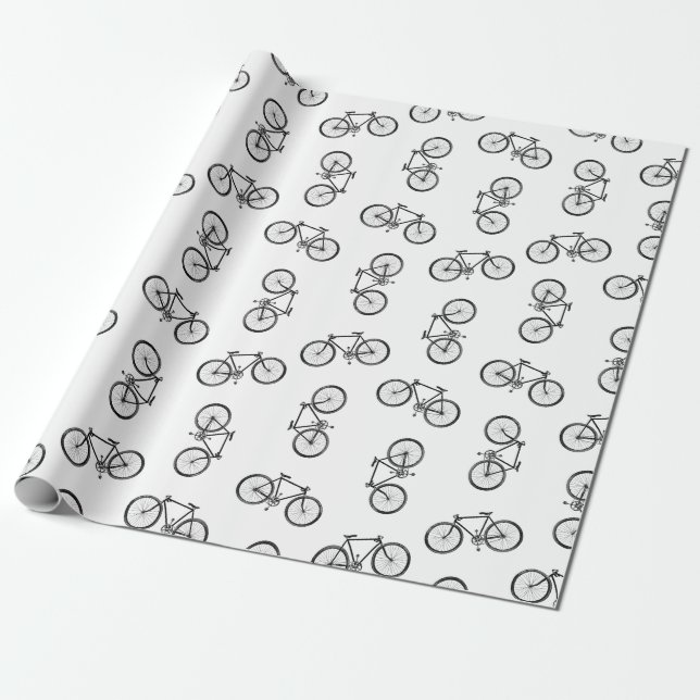 Scattered Bicycles Print Pattern CUSTOM BG COLOR Wrapping Paper (Unrolled)