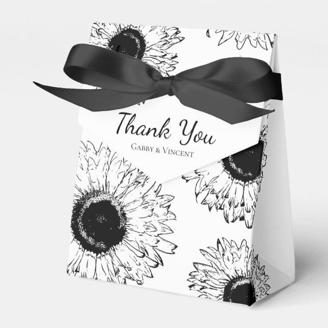 Scattered Black and White Sunflowers Party Favor Box (Front Side)