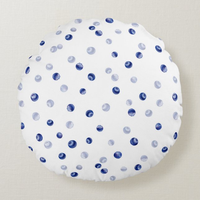Scattered Blueberries Pattern Round Pillow (Front)