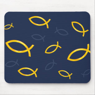 Scattered Christian Fishes Pattern Mouse Pad