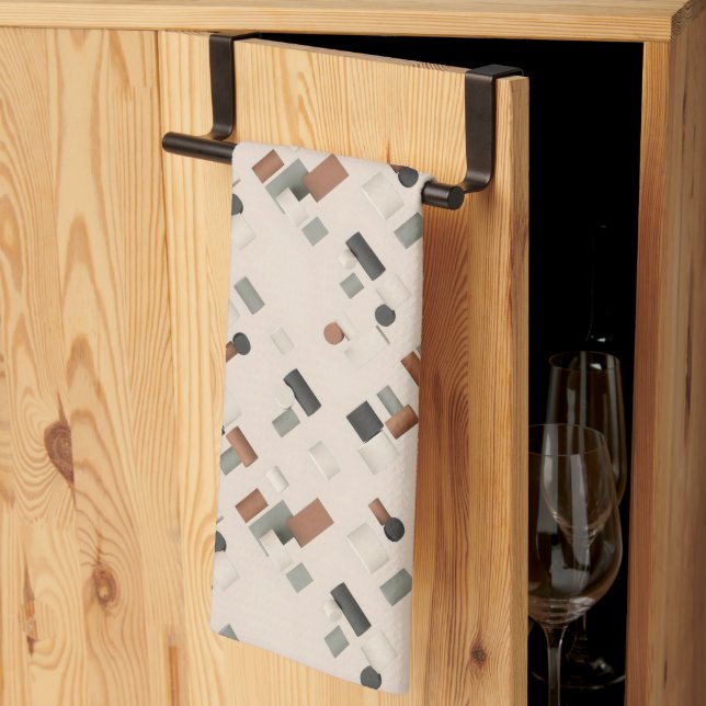 Scattered coloured 3D geometric blocks on a light Kitchen Towel (Thirds Fold)