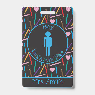 Scattered Coloured Pencils Boy Bathroom Pass Badge