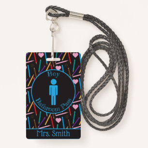 Scattered Coloured Pencils Boy Bathroom Pass Badge