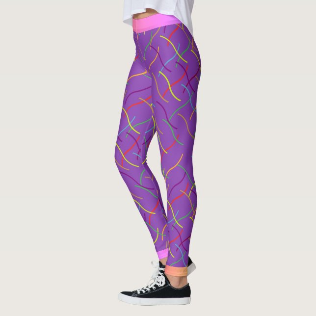 Scattered Colourful String Pattern on Purple Leggings (Left)