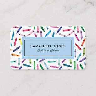 Scattered Crayons Substitute Teacher Contact Info Business Card