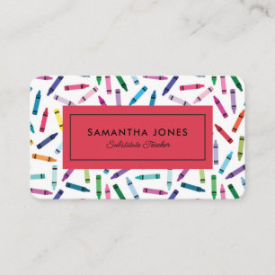 Scattered Crayons Substitute Teacher Contact Info Business Card