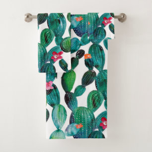 Scattered Desert Prickley Pear Cactus Bath Towel Set