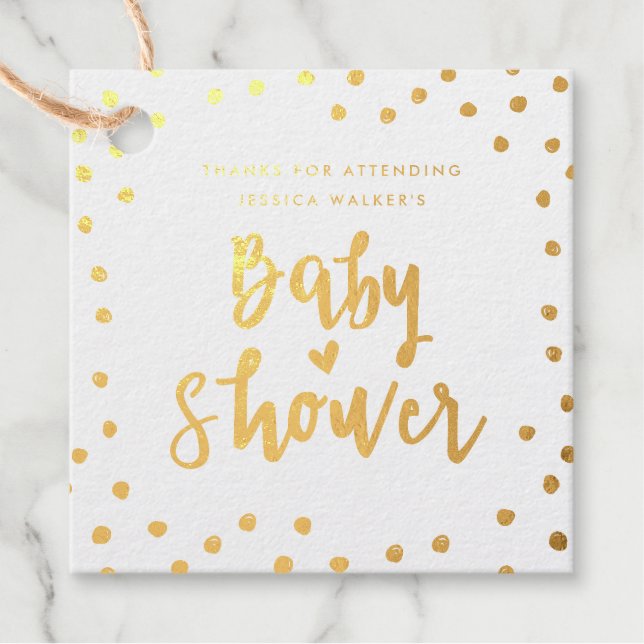 Scattered dots foil baby shower favour tag (Front)