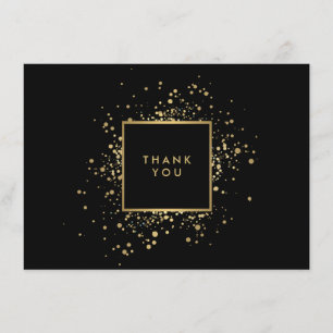 Scattered Faux Gold Confetti Black Thank You Card