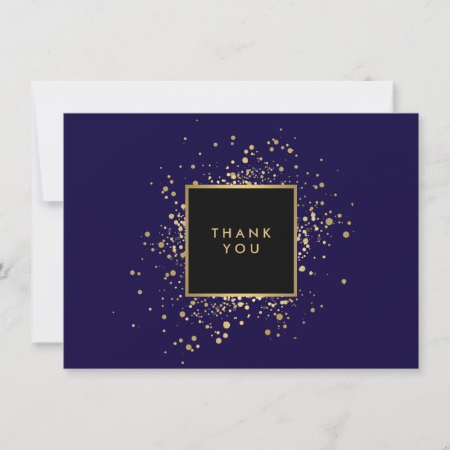 Scattered Faux Gold Confetti Blue Thank You Card (Front)