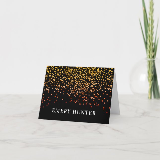 Scattered Glitter Gold and Orange Note Card (Front)