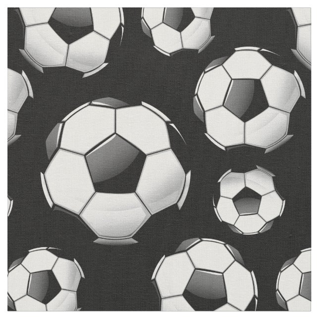 Scattered Glossy Round Soccer Balls Fabric (Close Up)