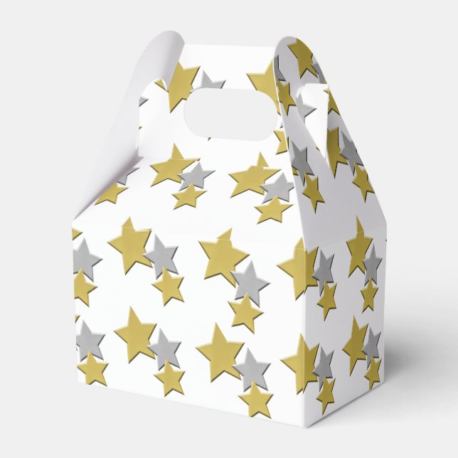 Scattered Gold and Silver Stars Favor Box (Back Side)