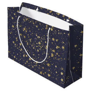 Scattered Gold Navy Blue Stars Large Gift Bag