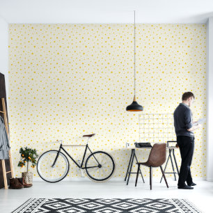 Scattered Golden Yellow Stars on Creamy Off White Wallpaper