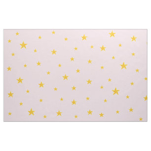 Scattered Golden Yellow Stars on Light Pink Fabric