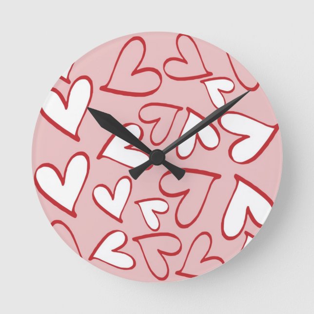 Scattered Hearts Pattern Round Clock (Front)