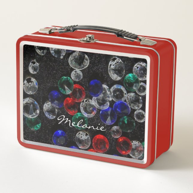 Scattered Jewels and Gemstones Personalised Metal  Metal Lunch Box (Front)